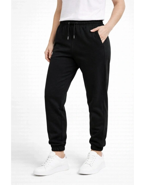 Kadın Jogger Eşofman Altı Rahat Kalıp, Cepli, Lastikli Paça, Günlük Spor Pantolon - Siyah