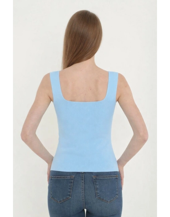 Kadın Kare Yaka Detay Crop - Mavi