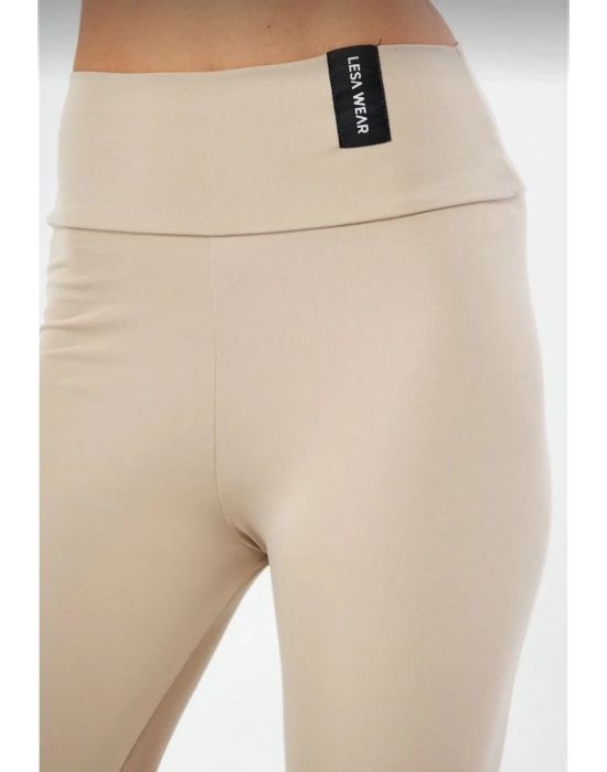 Kadın Kışlık Yüksek Bel Toparlayicı ve Sıkılaştırıcı Likralı Şardonlu Tayt - Bej