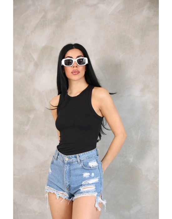 Kadın Kolsuz Badi bluz - Siyah