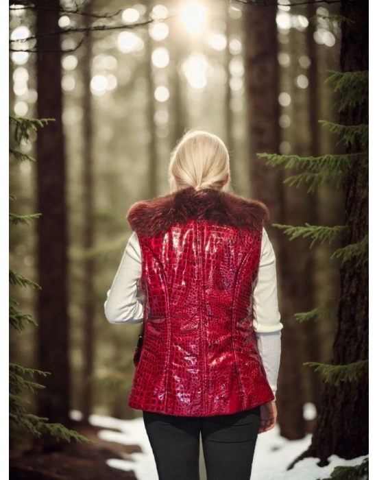 Kadın Kolsuz Fermuarlı Yelek - Kırmızı