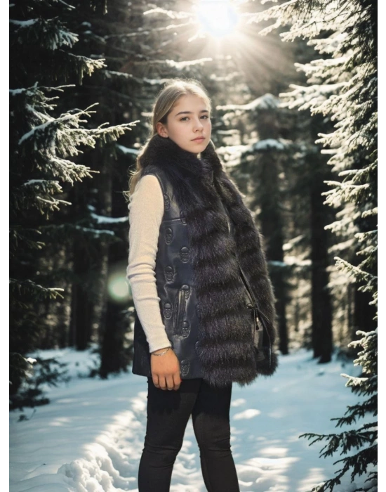 Kadın Kolsuz Fermuarlı Yelek - Lacivert