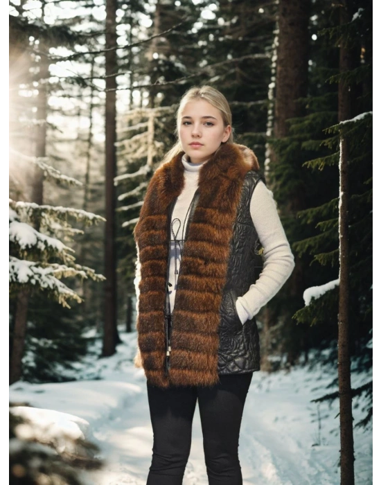 Kadın Kolsuz Fermuarlı Yelek - Siyah