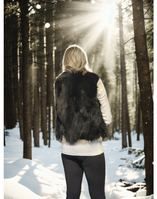 Kadın Kolsuz Fermuarlı Yelek - Siyah