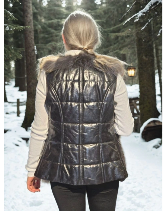 Kadın Kolsuz Fermuarlı Yelek - Siyah