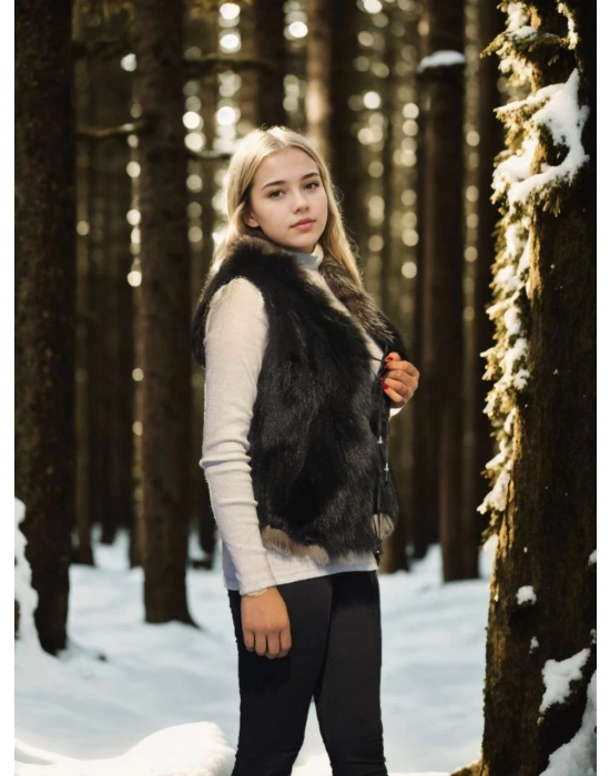 Kadın Kolsuz Fermuarlı Yelek - Siyah