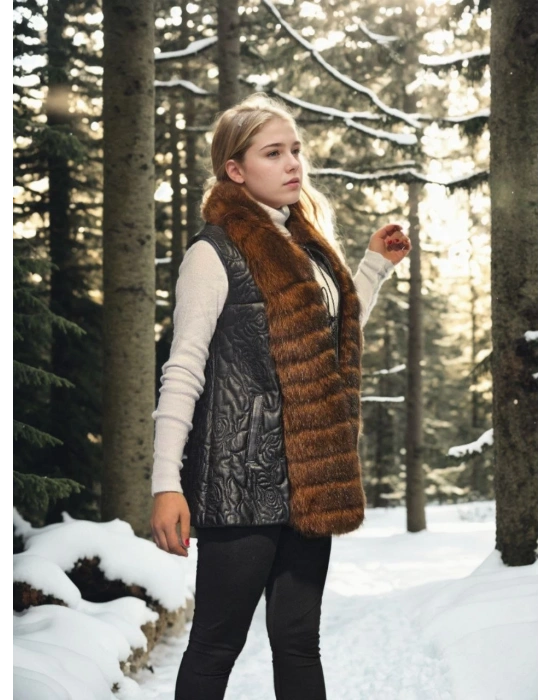 Kadın Kolsuz Fermuarlı Yelek - Siyah