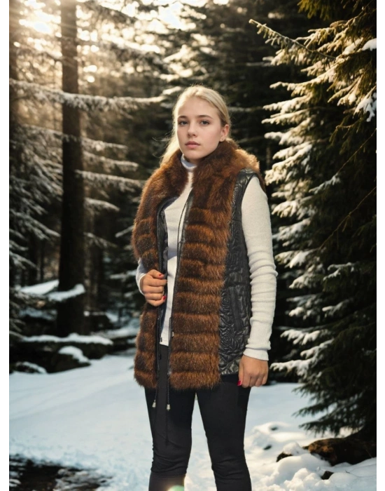 Kadın Kolsuz Fermuarlı Yelek - Siyah