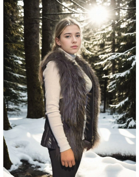 Kadın Kolsuz Fermuarlı Yelek - Siyah