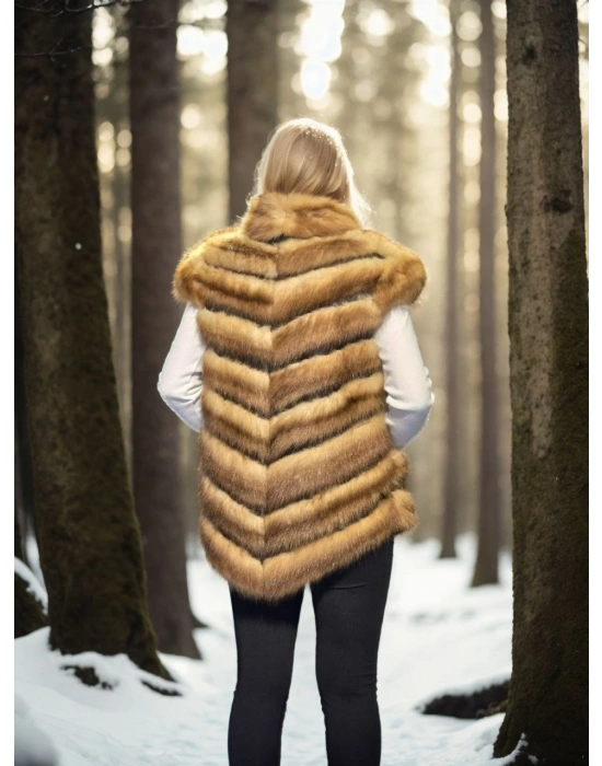 Kadın Kolsuz Hakiki Kürk - Kahve