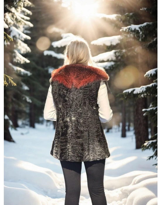 Kadın Kolsuz Hakiki Kürk - Siyah