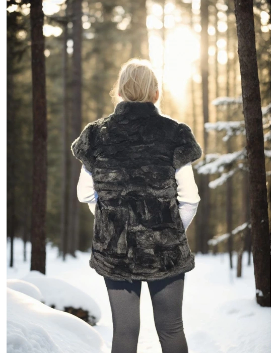 Kadın Kolsuz Hakiki Kürk - Siyah