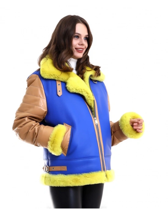 Kadın Koyun Derisi Pilot Hakiki Kürk - Sarı