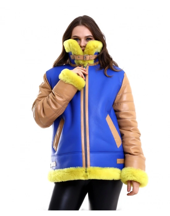 Kadın Koyun Derisi Pilot Hakiki Kürk - Sarı