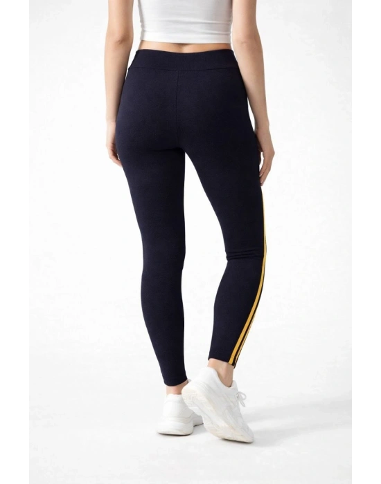 Kadın Likralı Yan Sarı Şeritli Detaylı Tayt - Siyah