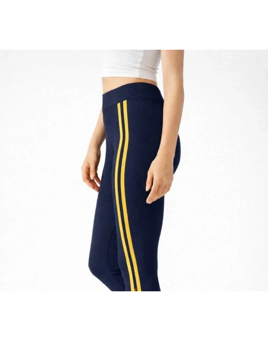 Kadın Likralı Yan Sarı Şeritli Detaylı Tayt - Siyah