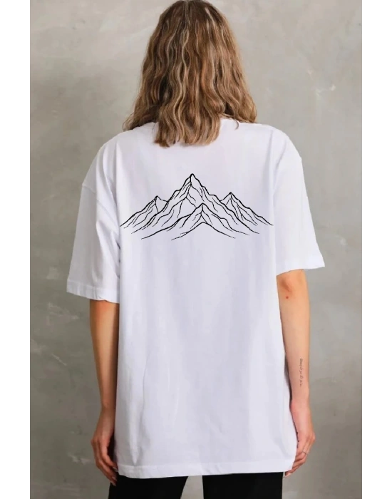 Kadın Nihilist Penguen Özel Tasarım Oversize Bisiklet Yaka Tişört - Beyaz