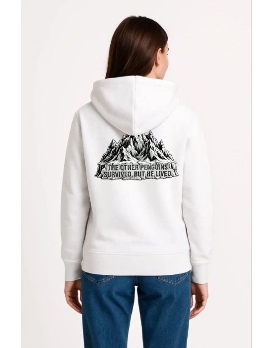 Kadın Nihilist Penguen Temalı Oversize Kapüşonlu Sweatshirt - Beyaz