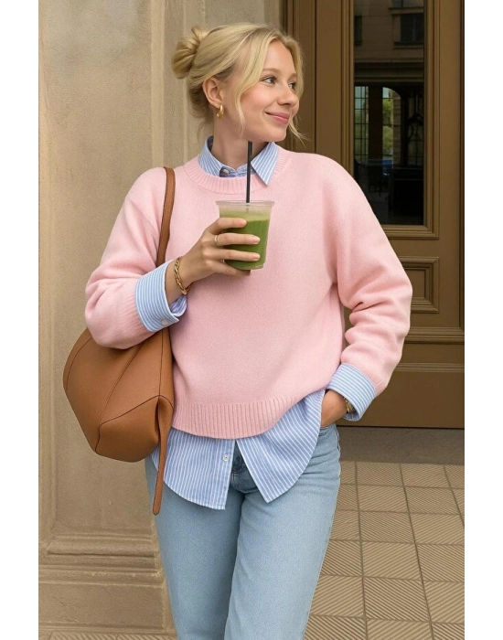 Kadın pembe Oversize Kalıp Kışlık Kazak