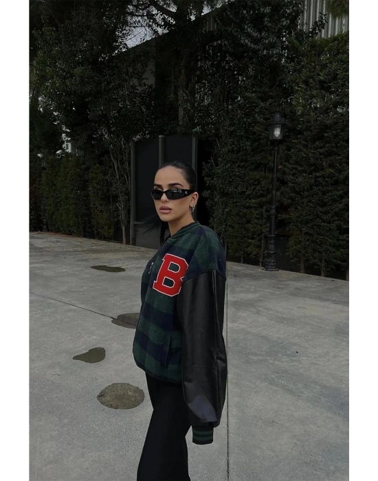 Kadın Pötikare Desen Nakışlı Kolej Ceket - Haki