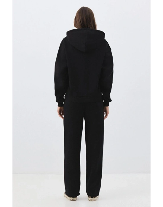 Kadın Premium Fermuarlı Kapşonlu Sweatshirt Siyah 2032
