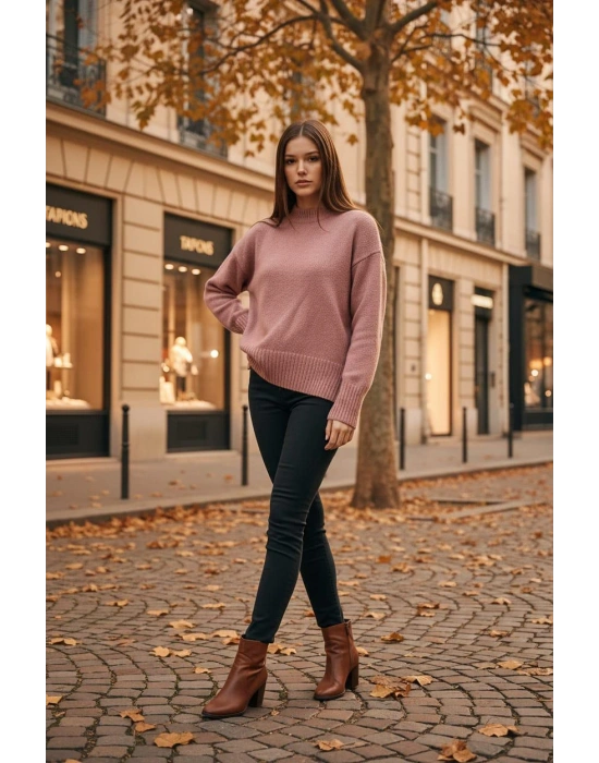 Kadın Pudra Oversize Triko Kazak