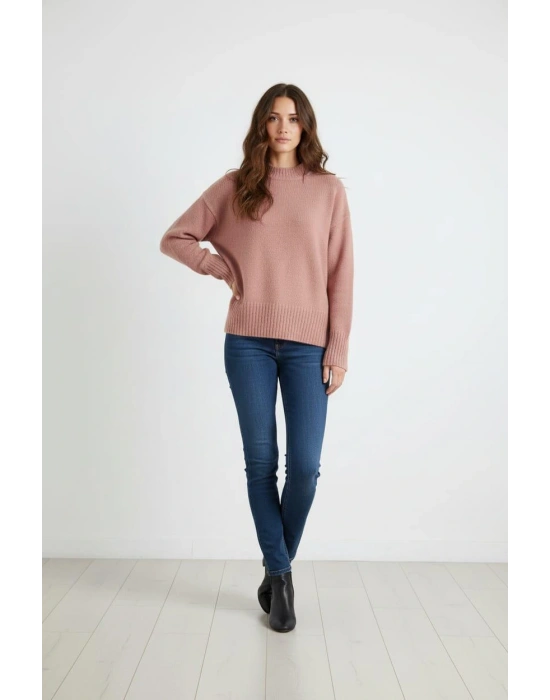 Kadın Pudra Oversize Triko Kazak