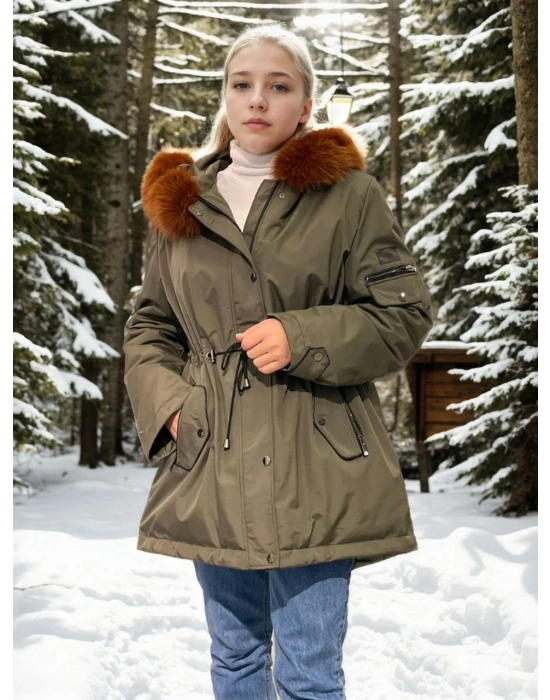 Kadın Su Geçirmez Kapüşonlu Mont - Haki