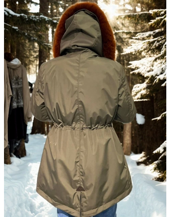 Kadın Su Geçirmez Kapüşonlu Mont - Haki