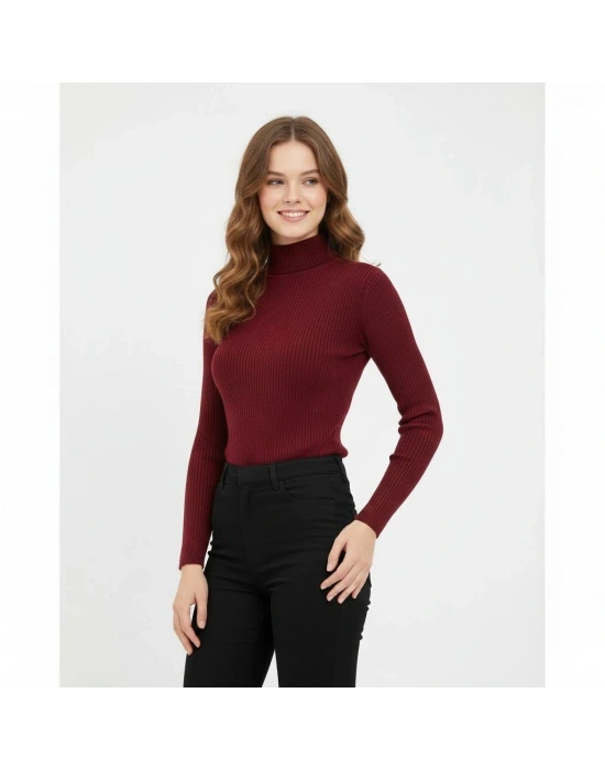 Kadın Tam Boğazlı Fitilli Likrali Koşkorse Badi - Bordo