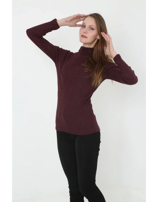 Kadın Tam Boğazlı Fitilli Likrali Koşkorse Badi - Bordo