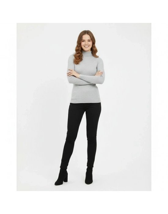 Kadın Tam Boğazlı Fitilli Likrali Koşkorse Badi - Gri