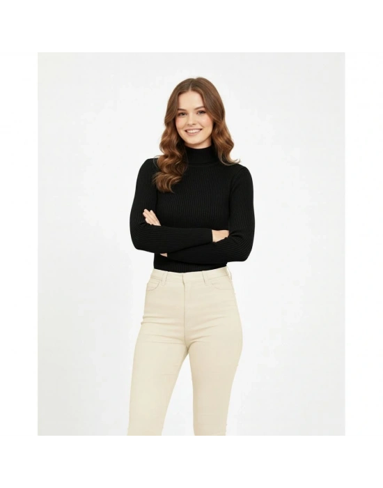 Kadın Tam Boğazlı Fitilli Likrali Koşkorse Badi - Siyah