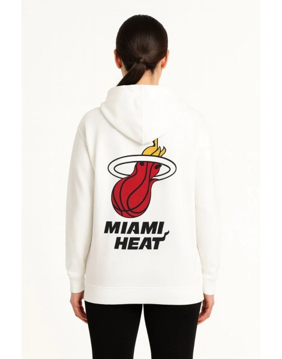 Kadın Üç İplik Kapüşonlu Ön ve Arka Baskılı SweatShirt hoodie - Beyaz