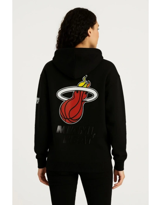 Kadın Üç İplik Kapüşonlu Ön ve Arka Baskılı SweatShirt hoodie - Siyah