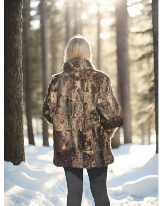 Kadın Uzun Kollu Deri Ceket - Leopar