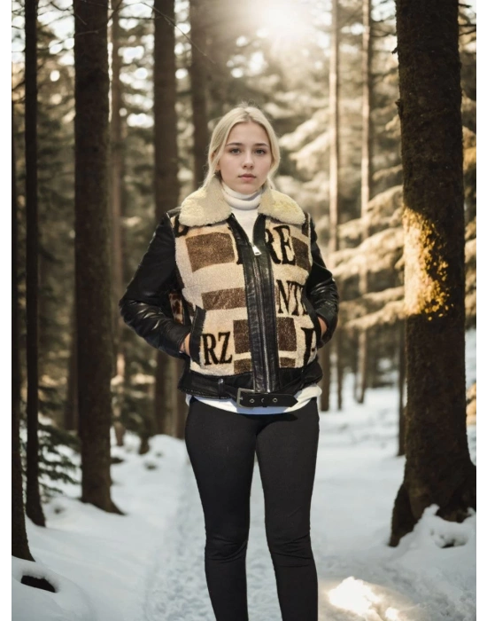 Kadın Uzun Kollu Hakiki Deri Kürk - Siyah