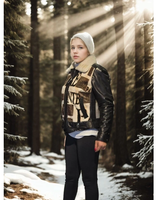 Kadın Uzun Kollu Hakiki Deri Kürk - Siyah