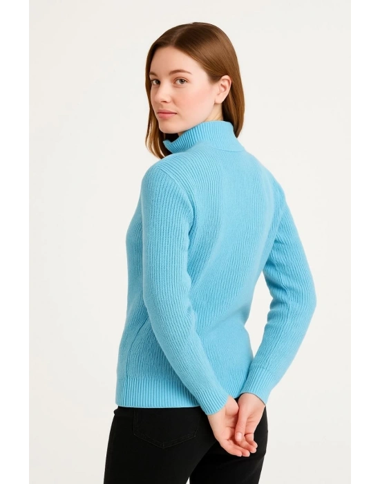 Erkek Yarım Fermuarlı Triko Kazak – Selanik Örgü, Dik Yaka, Pamuklu Dokuma, Regular Fit Uzun Kollu Kışlık Model - Mint Yeşili