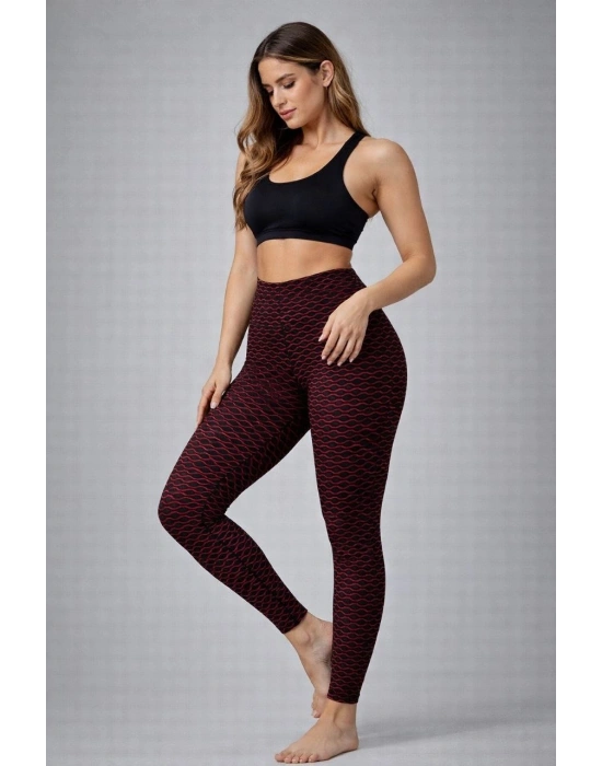 Kadın Yüksek Bel Toparlayıcı Likralı Büzgülü Tayt - Kırmızı