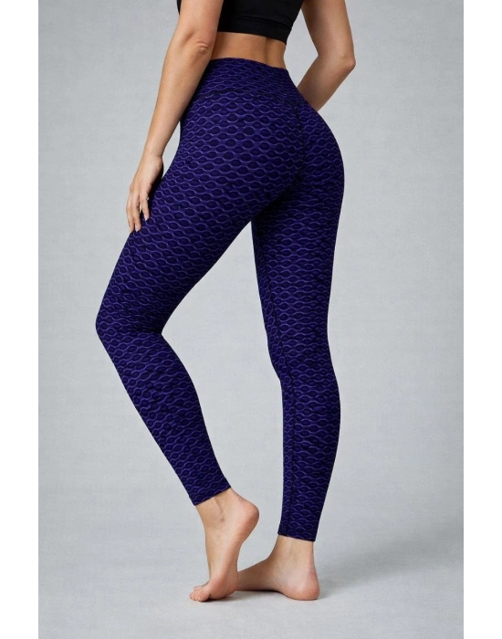 Kadın Yüksek Bel Toparlayıcı Likralı Büzgülü Tayt - Mavi