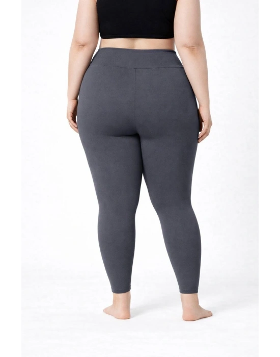 Kadın Yüksek Bel Toparlayıcı Likralı dalgıç Spor Tayt  Esnek Battal Büyük Beden - Füme