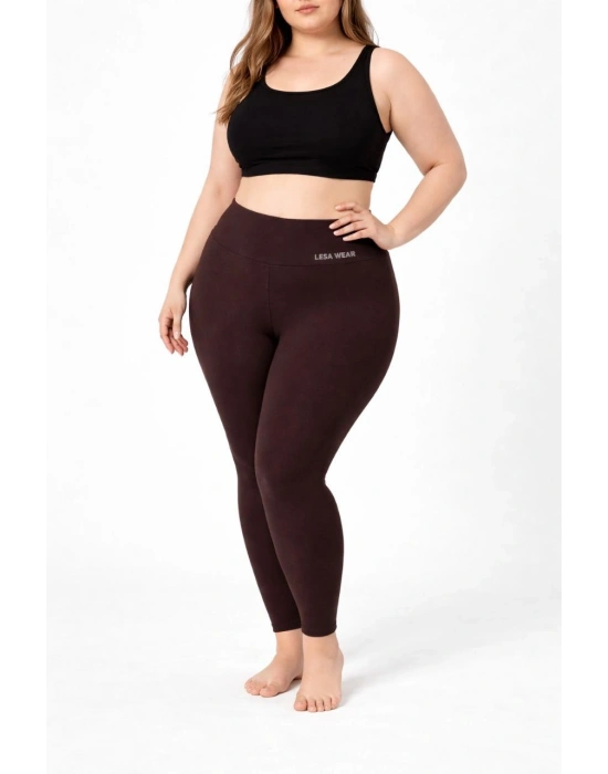 Kadın Yüksek Bel Toparlayıcı Likralı dalgıç Spor Tayt Esnek Battal Büyük Beden - Kahverengi