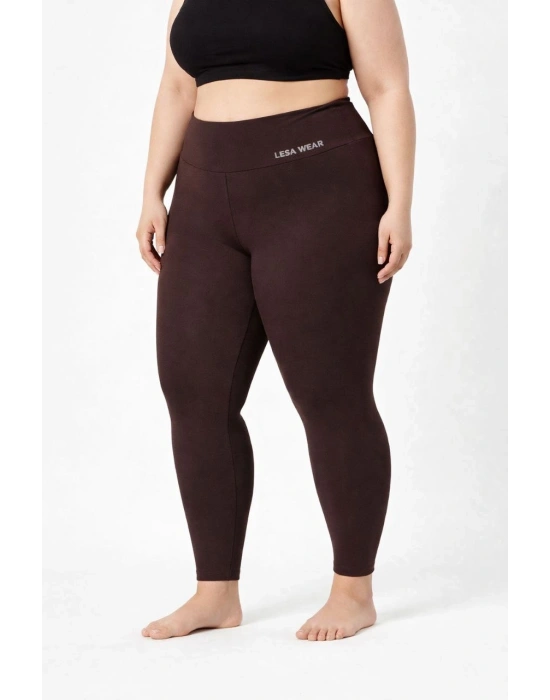 Kadın Yüksek Bel Toparlayıcı Likralı dalgıç Spor Tayt Esnek Battal Büyük Beden - Kahverengi