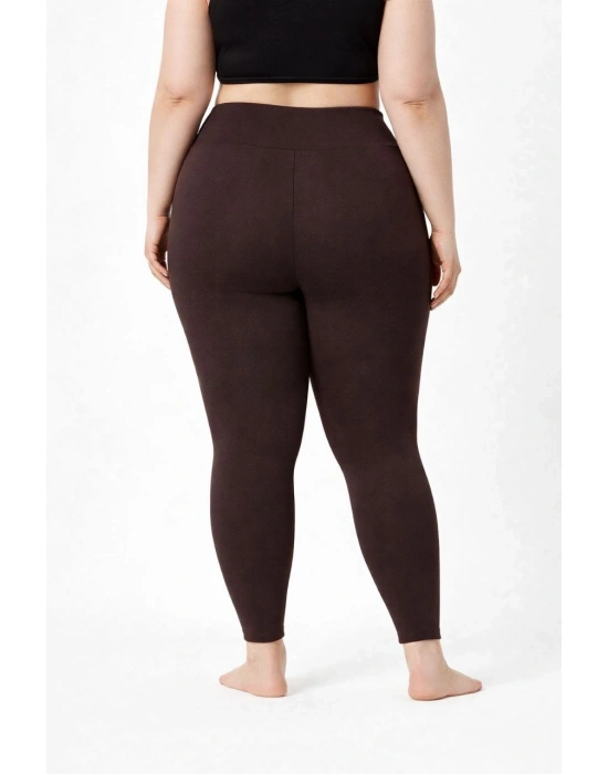 Kadın Yüksek Bel Toparlayıcı Likralı dalgıç Spor Tayt Esnek Battal Büyük Beden - Kahverengi