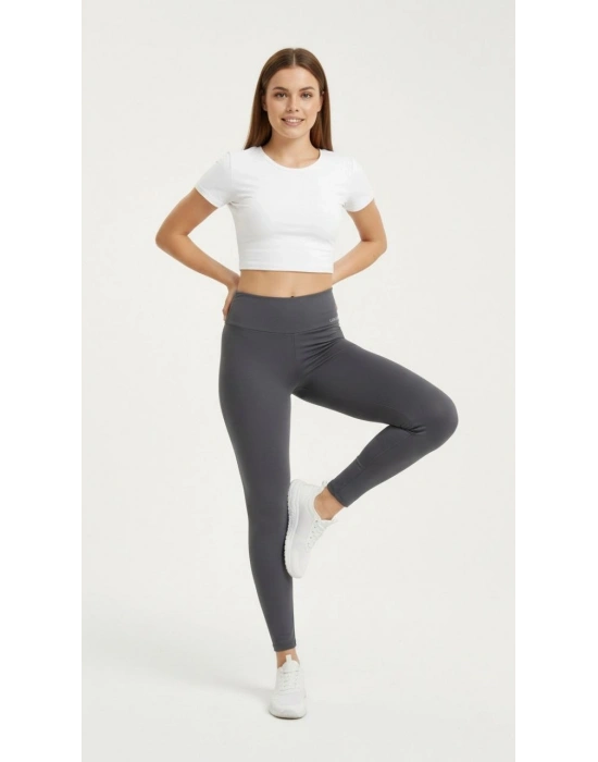 Kadın Yüksek Bel Toparlayıcı Likralı dalgıç Spor Tayt Esnek Rahat Kalıp - Füme