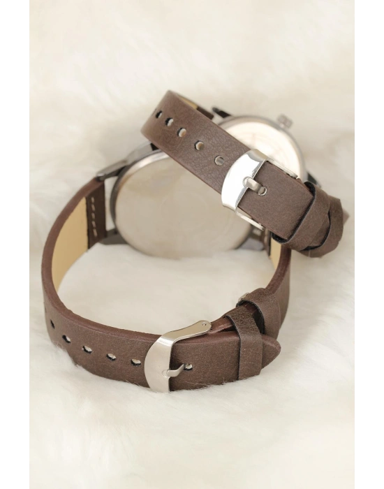 Kahverengi Deri Kordonlu Rose Metal Kasa Sevgili Saatleri