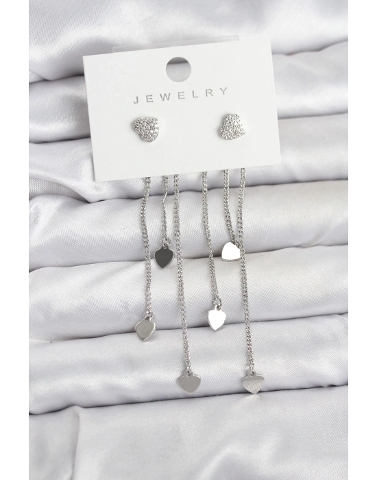 Kalp Model Gümüş Renk Pirinç Sallantılı Kadın Küpe