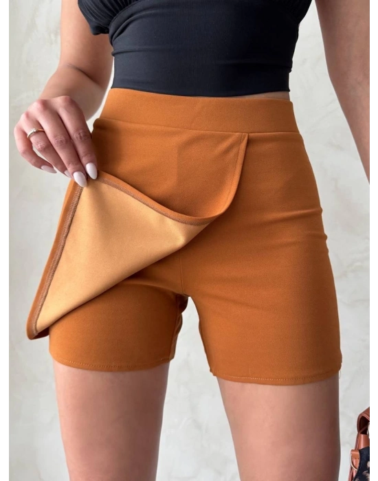 Kapaklı şort etek camel s208