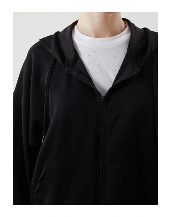Kapüşonlu Oversize Kadın Fermuarlı Sweatshirt